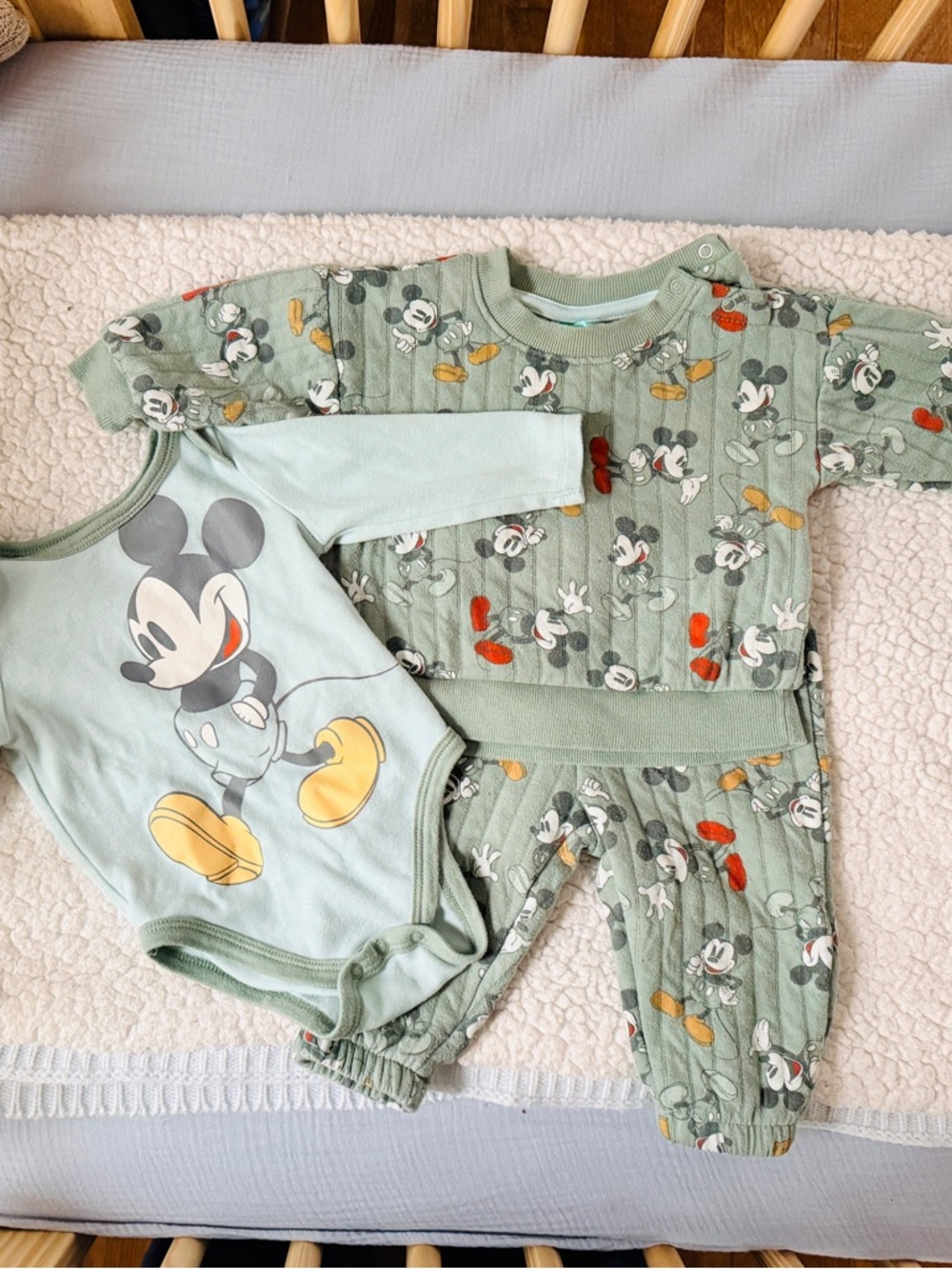 Mickey Mouse Sage Green Baby One-Piece & Pant Set 6M